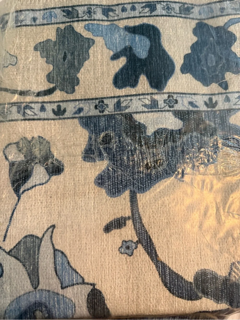 🌸H50 - Fame Blue Floral Runner Rug for Kitchen - Cream & Blue💙(STRG)